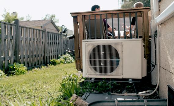 heat pump in the summer near deck 